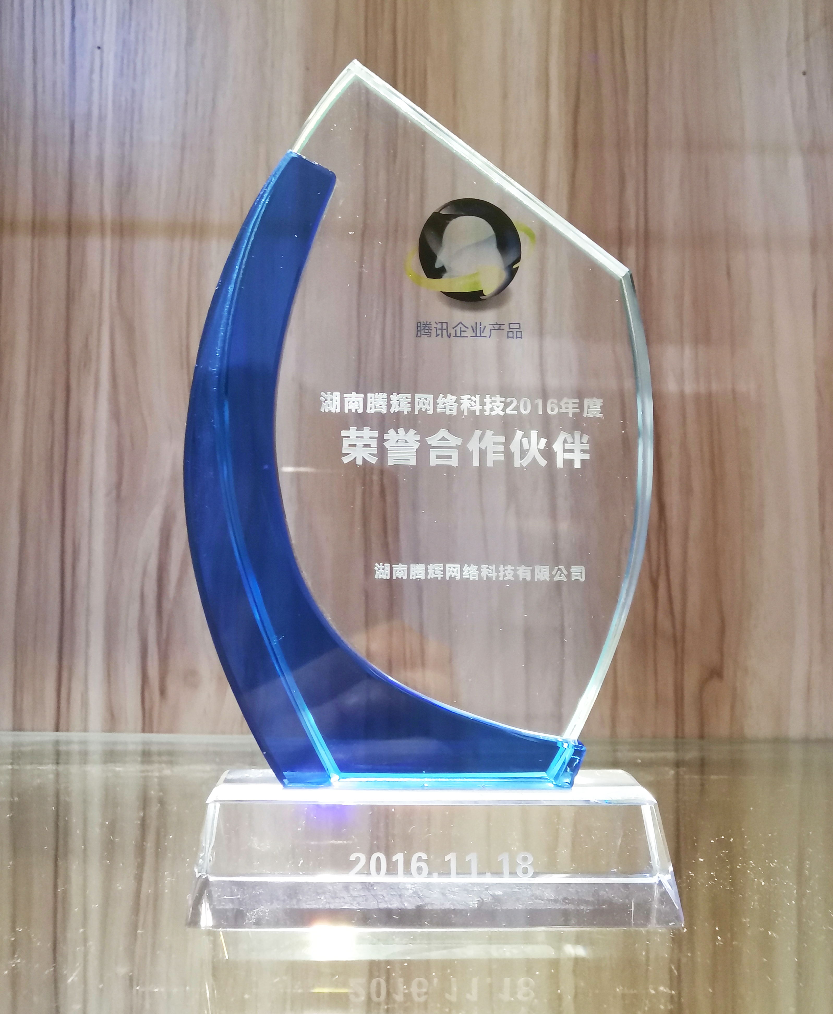 湖南腾辉网络科技2016年度荣誉合作伙伴